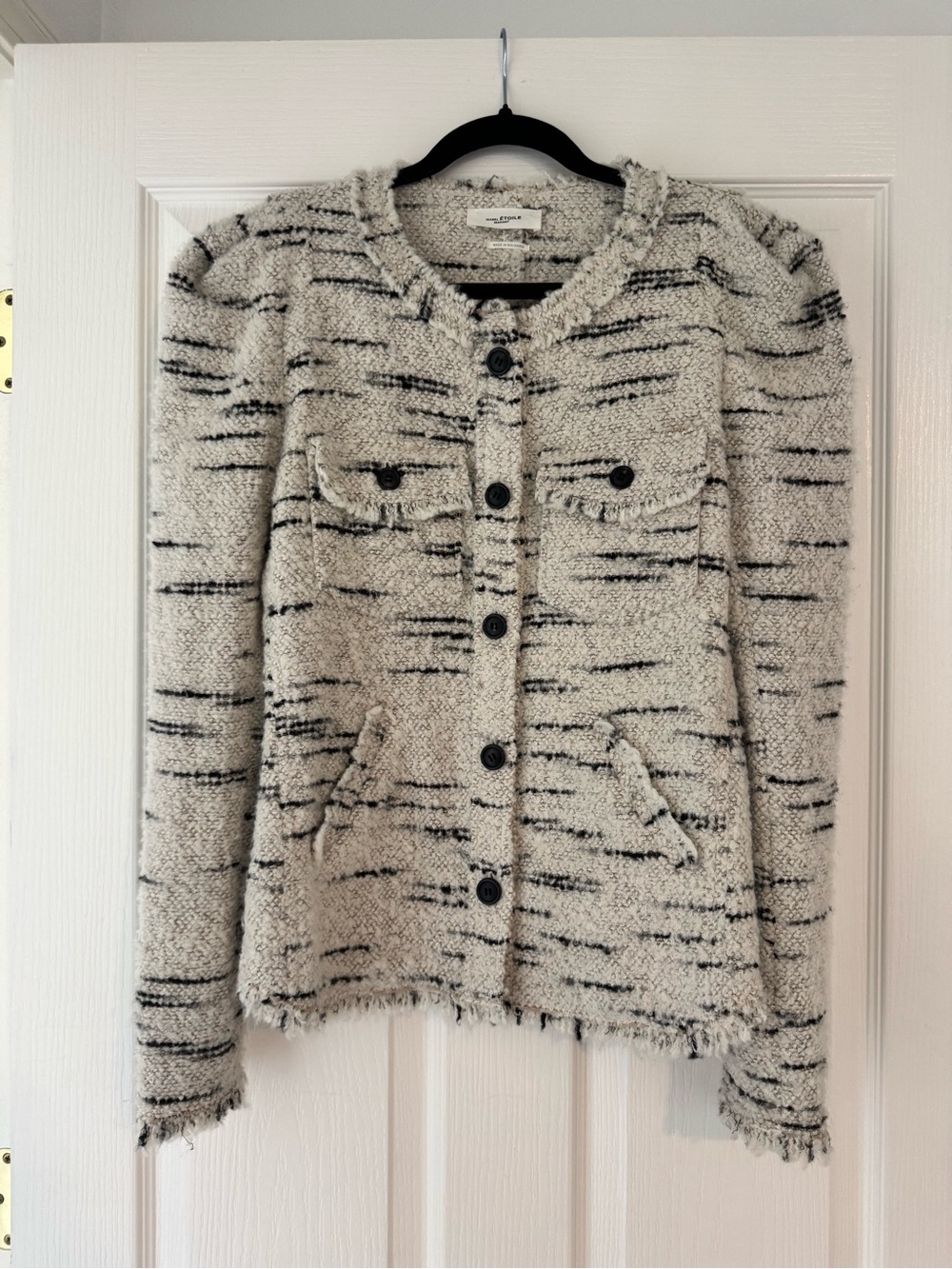 Isabel Marant Cream and Black Textured Bouclé Jacket